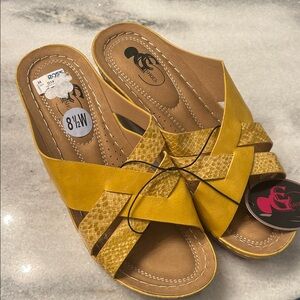 Yellow Crisscross Wedge Sandals